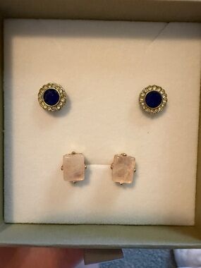 Rose Quartz & Blue Stud Earring Set - Women Jewelry
